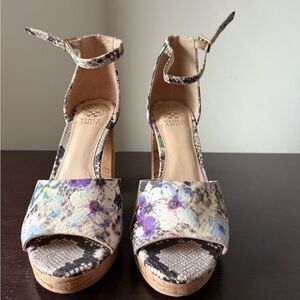 Vince Camuto Floral Print Wedges with Ankle Strap